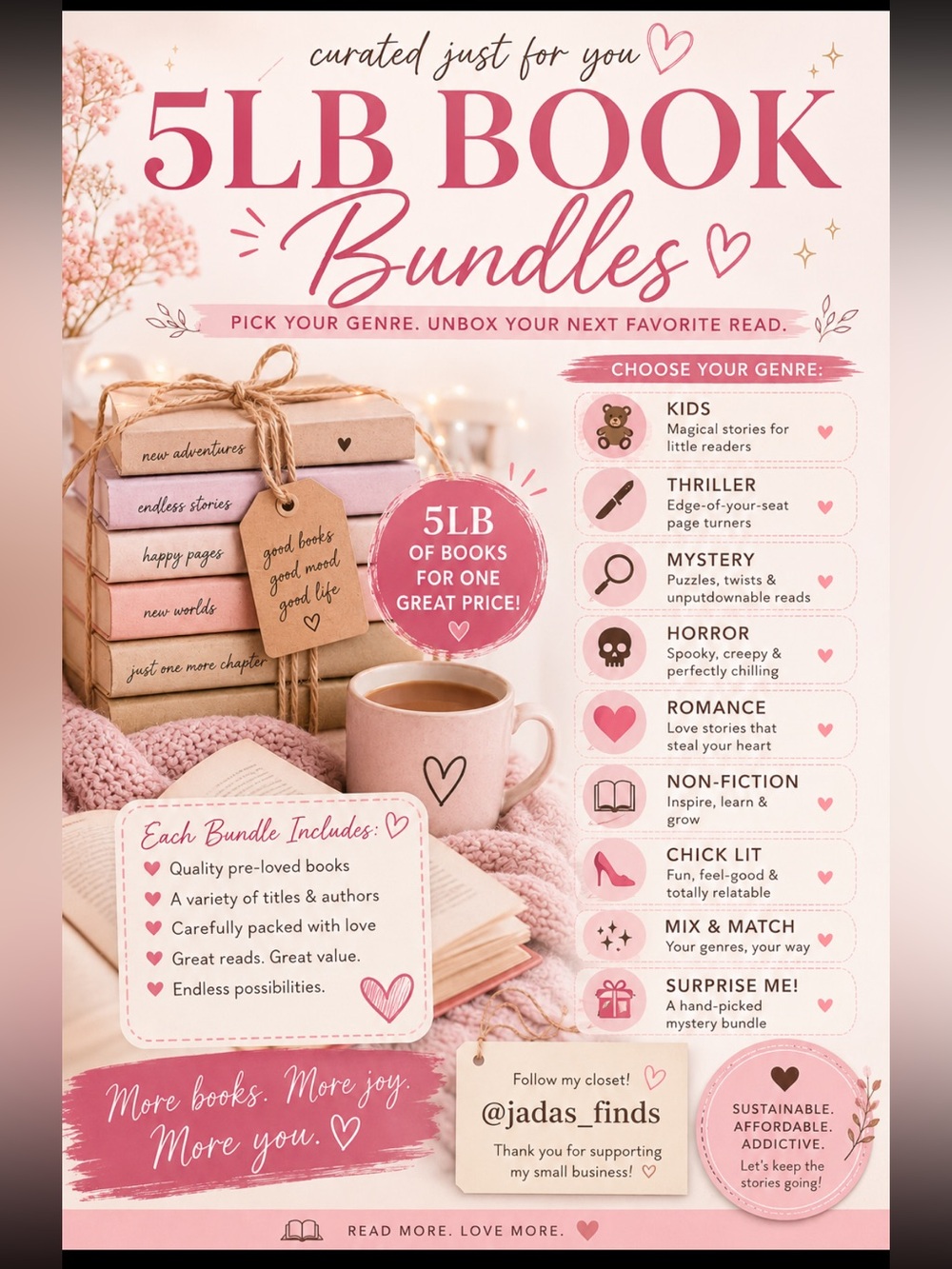 5LB Book Bundle - Customize by picking your genre.